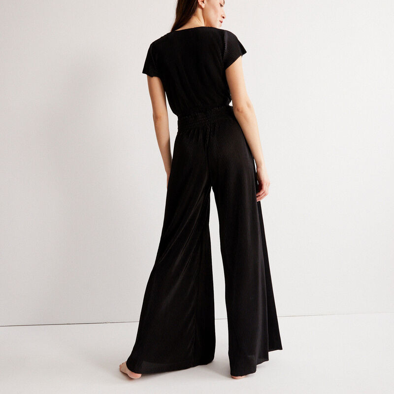 pantalón plisado con elástico fruncido - negro pantalón plisado con elástico fruncido - negro;