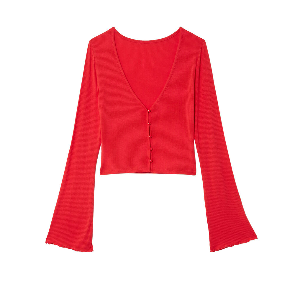 Top de manga larga con botones - rojo rojo.