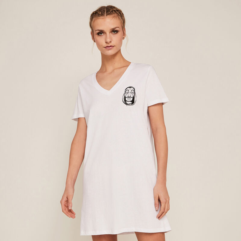 Camiseta larga de manga corta La Casa de Papel - blanca Camiseta larga de manga corta La Casa de Papel - blanca;