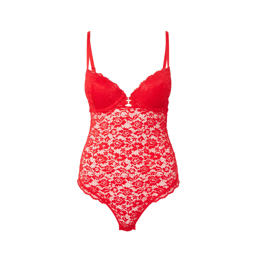Body de aumento con encaje de flores - rojo rojo.