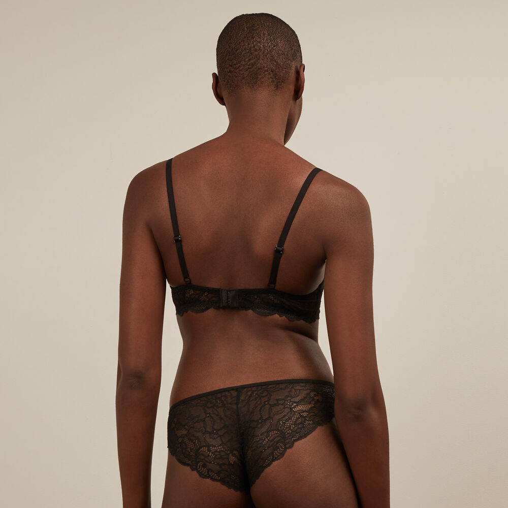 Sujetador push-up de microfibra y encaje - negro y beige marrón.