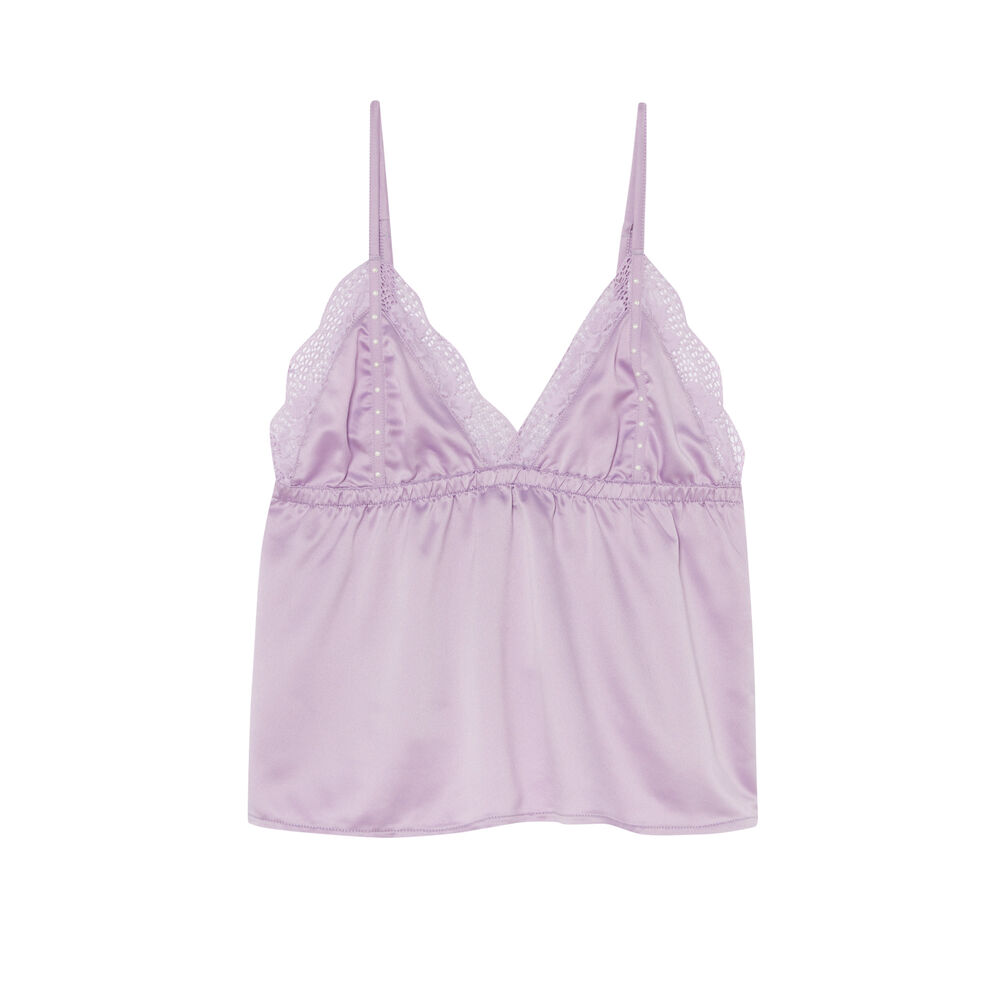 Top satinado y bordes de encaje - lila morado.