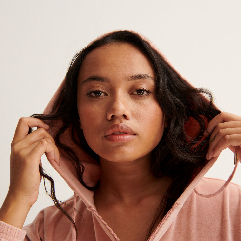 Chaqueta crop de terciopelo con talle elástico - rosa nude rosa.