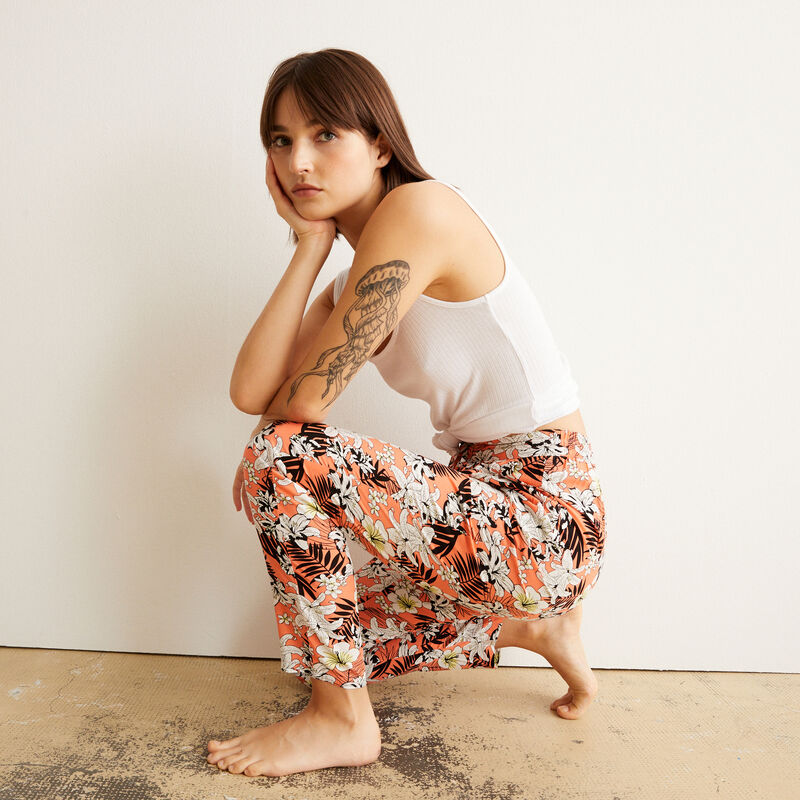 Pantalón con estampado de flores - coral Pantalón con estampado de flores - coral;