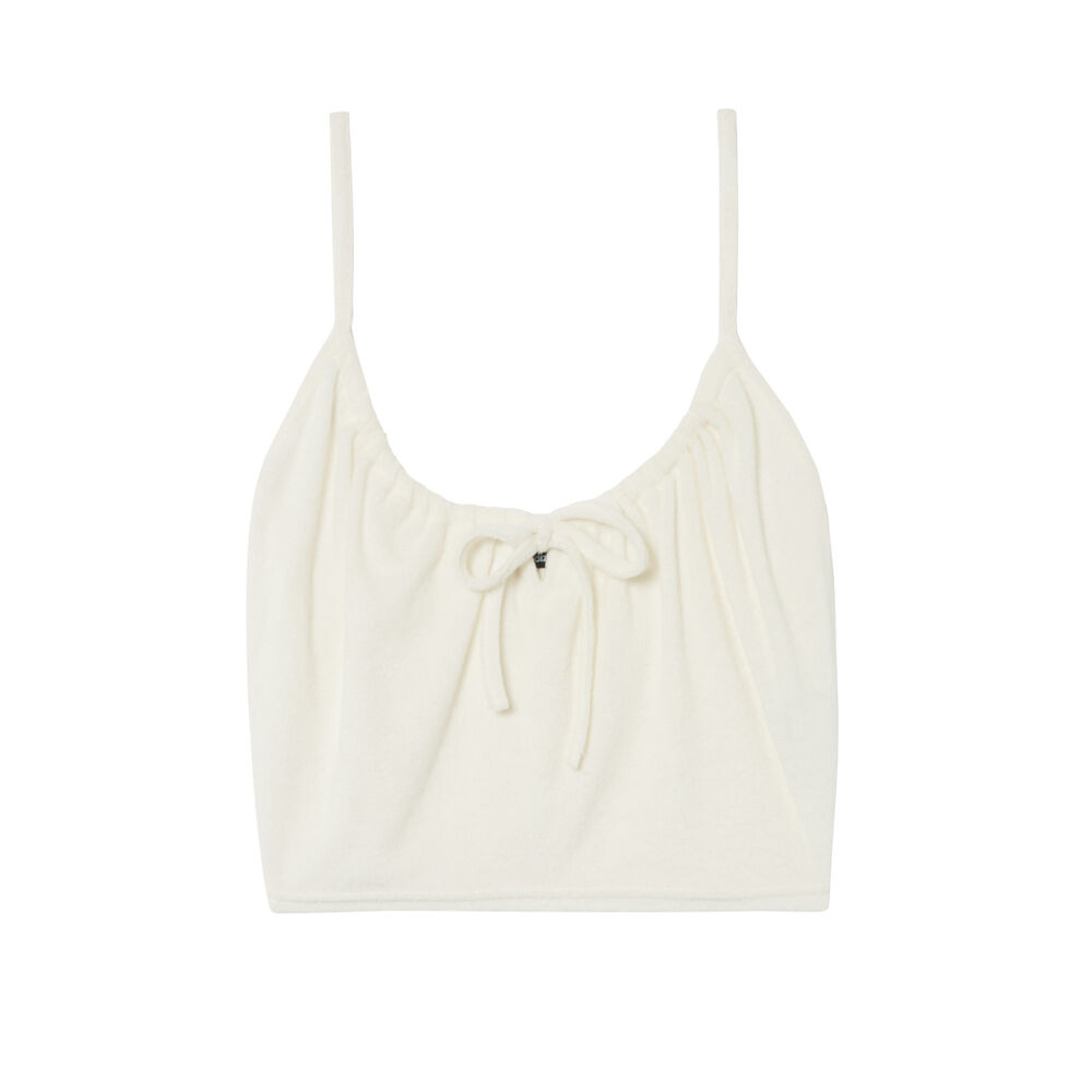 Crop top con tirantes finos de terciopelo - crudo crudo.