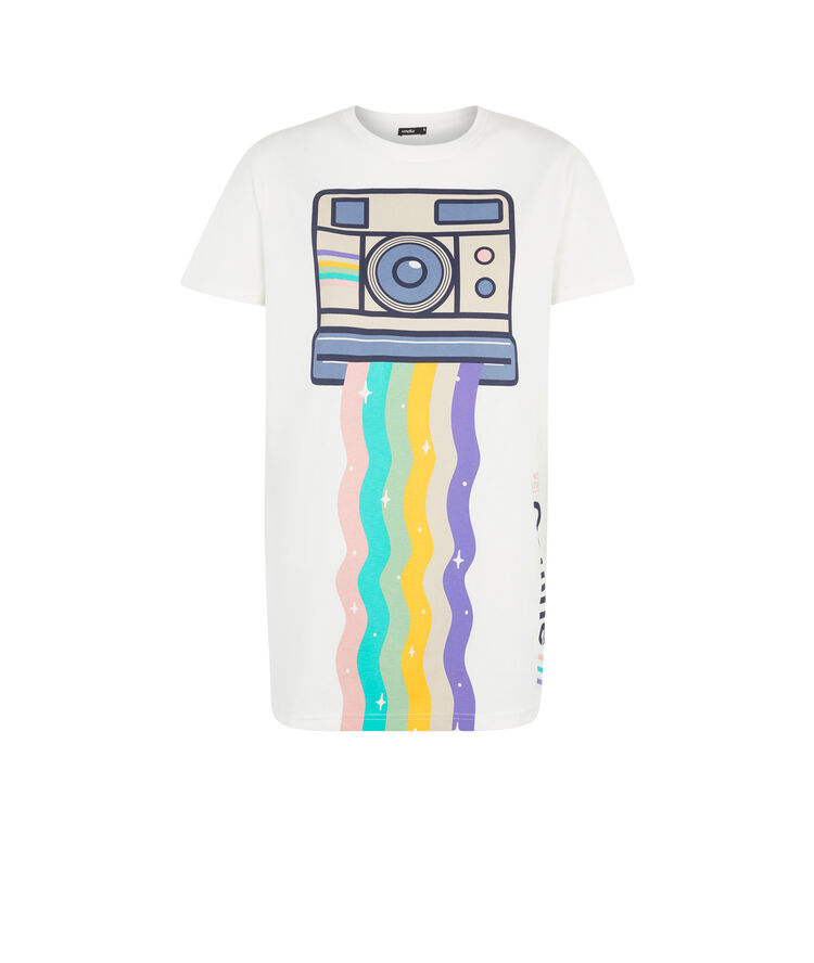 Top de manga corta con estampado instabaviz blanco roto.