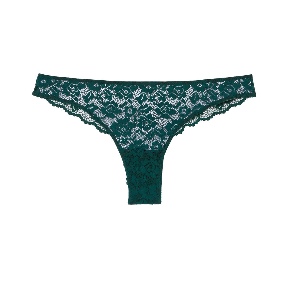 Braguita brasileña con encaje de flores - verde pino verde.