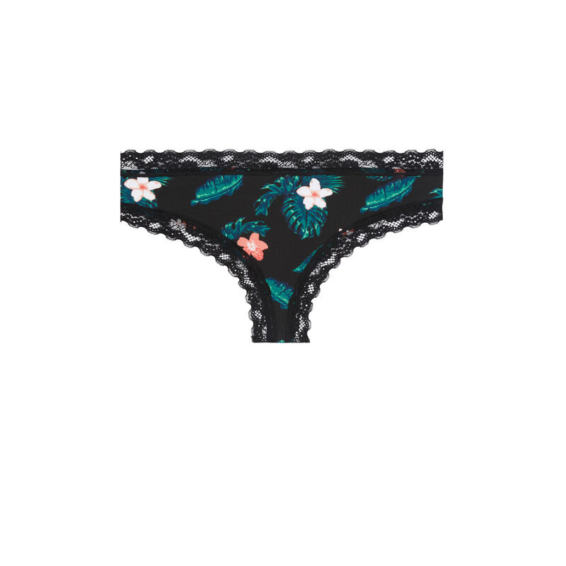 Braguita culotte de algodón con estampado tropical negro Braguita culotte de algodón con estampado tropical negro;