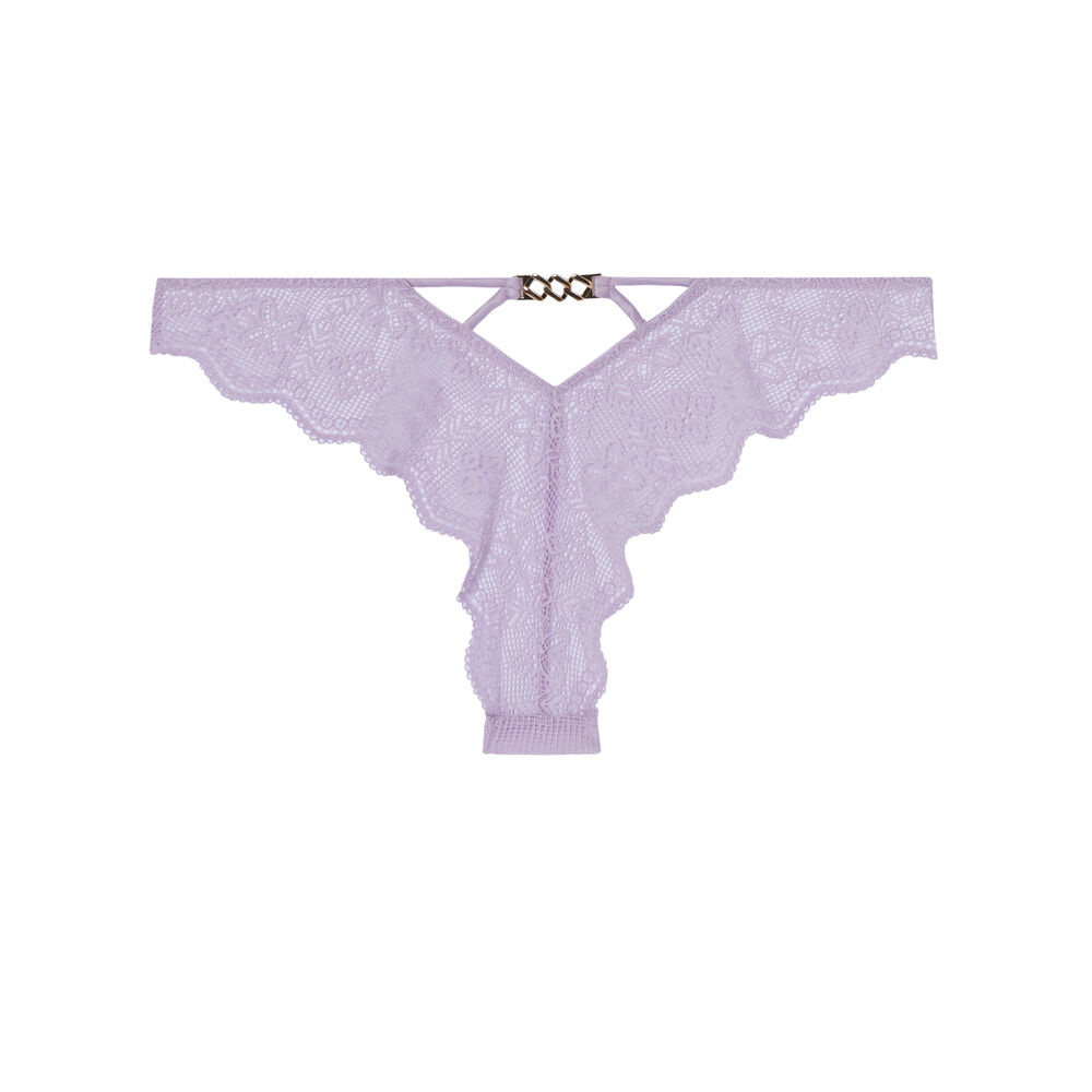 Braguita brasileña de encaje con detalle de cadena dorada - morada morado.
