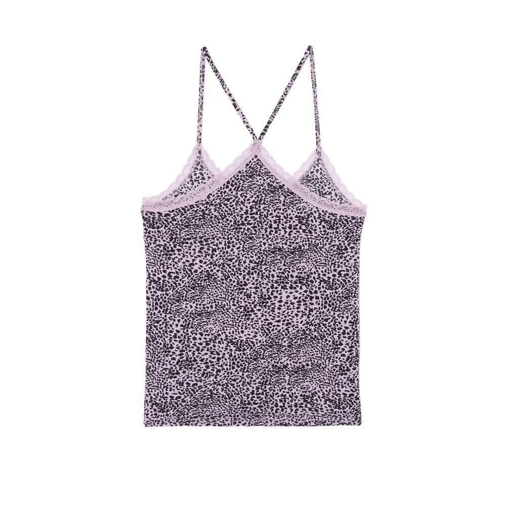 Top de punto con tirantes finos y estampado de leopardo - lila morado.