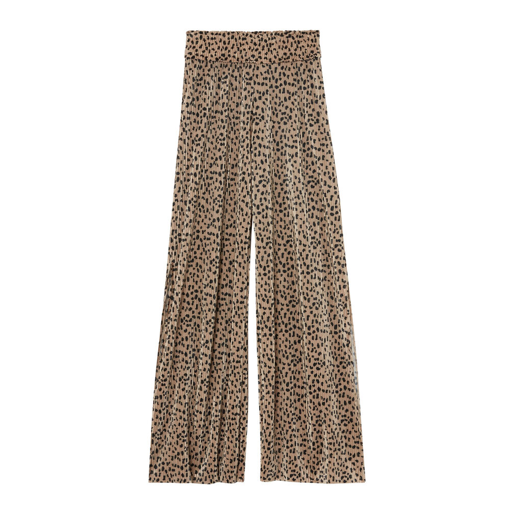 Pantalón ancho abierto con estampado de leopardo - beige beige.