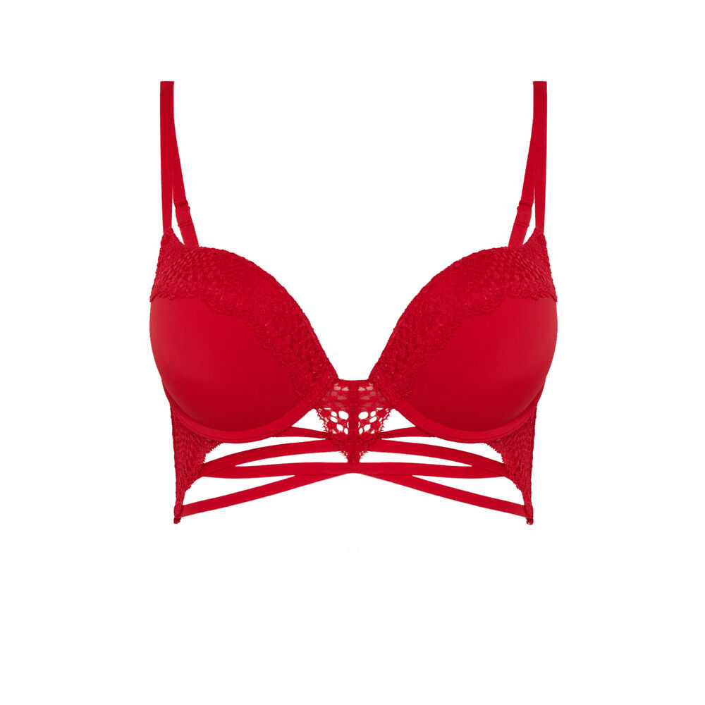 Sujetador ultra push-up con encaje y cintas - rojo rojo.