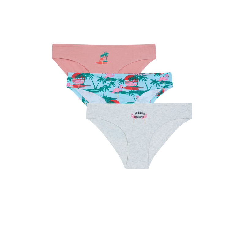Juego de 3 braguitas con estampado de palmera rosa claro Juego de 3 braguitas con estampado de palmera rosa claro;