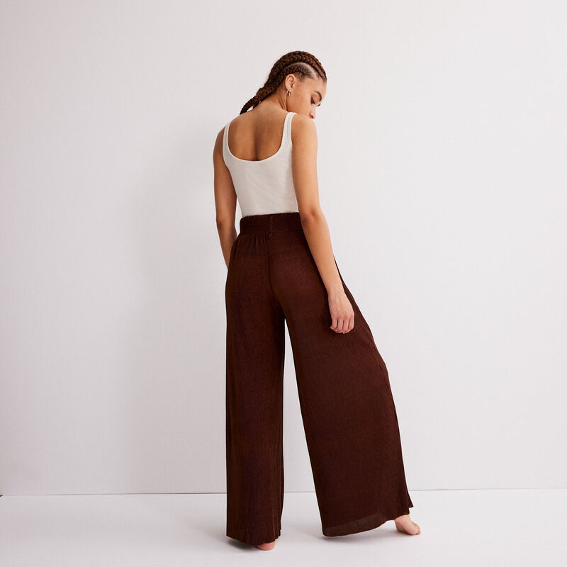 Pantalón ancho con cintura fruncida - marrón Pantalón ancho con cintura fruncida - marrón;
