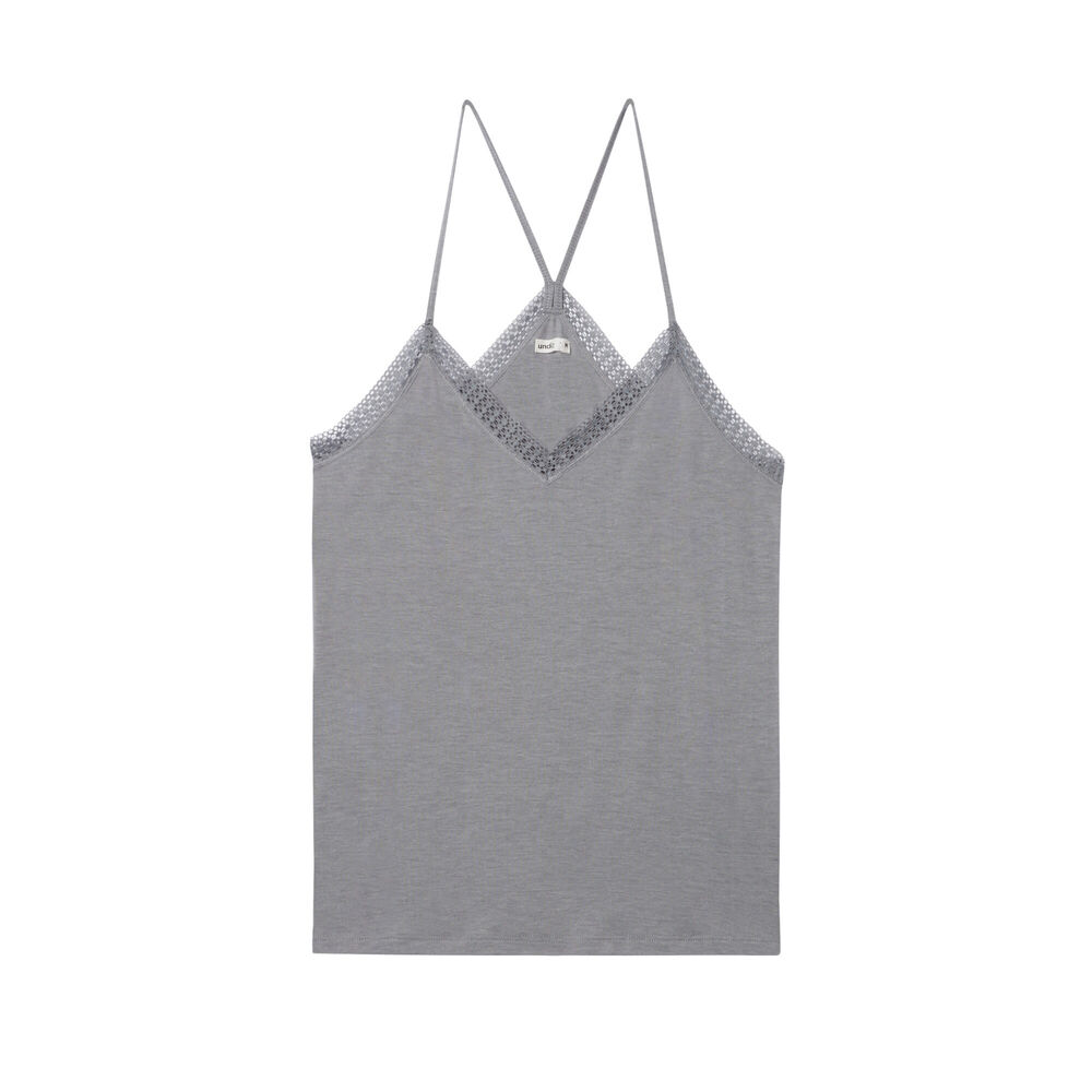 Top con tirantes finos y encaje - gris gris.
