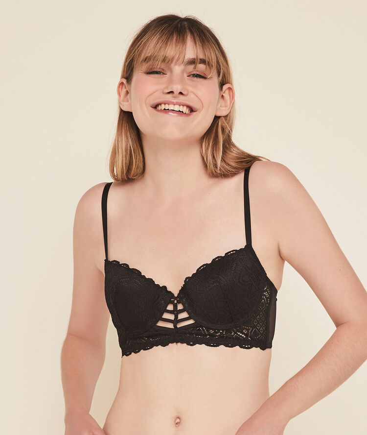 Sujetador corpiño push-up de encaje marceliz negro.