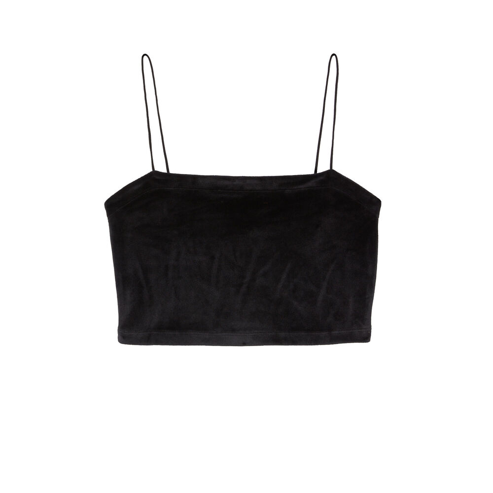Top de terciopelo con tirantes finos - negro negro.