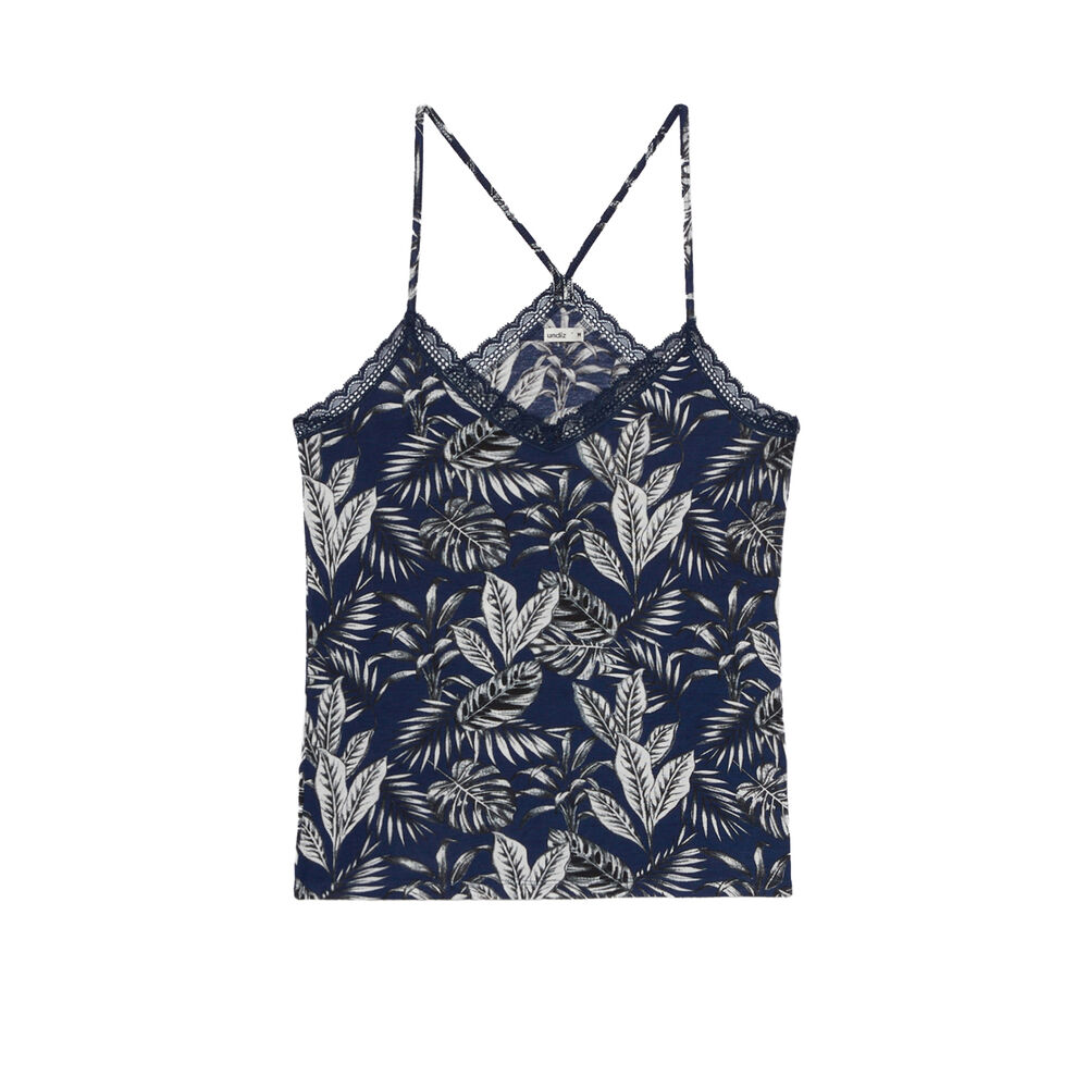 Top con motivos de hojas - azul azul.