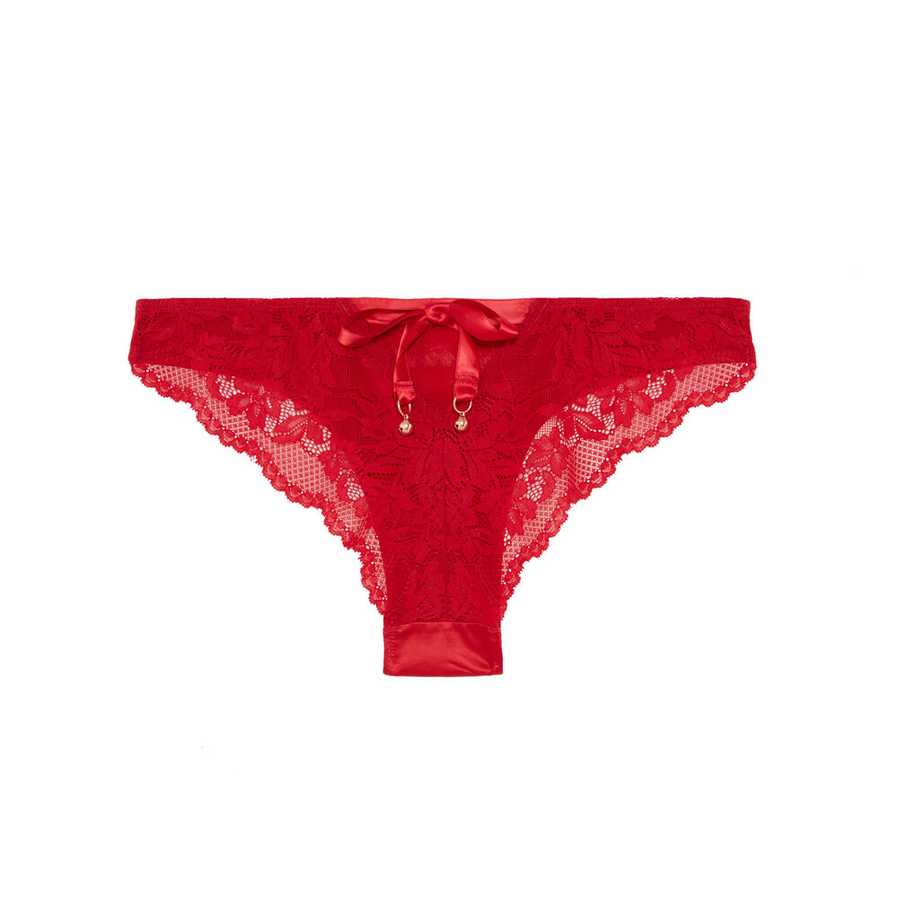 Braguita de encaje con lazos y cascabeles - rojo rojo.
