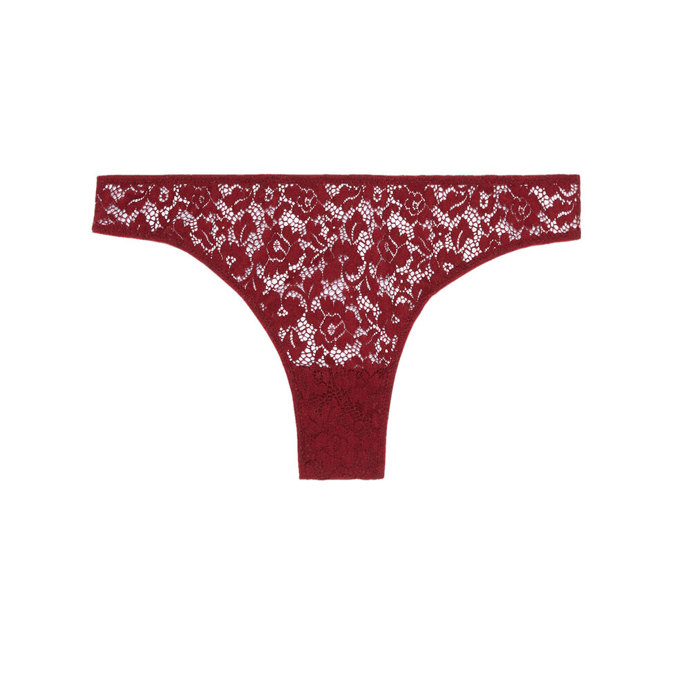 Tanga de encaje floral - rojo rojo.
