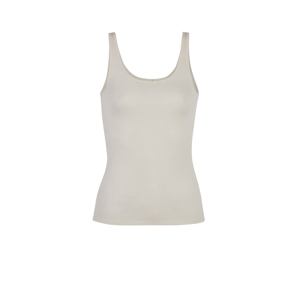 Top acanalado debidiz blanco roto.