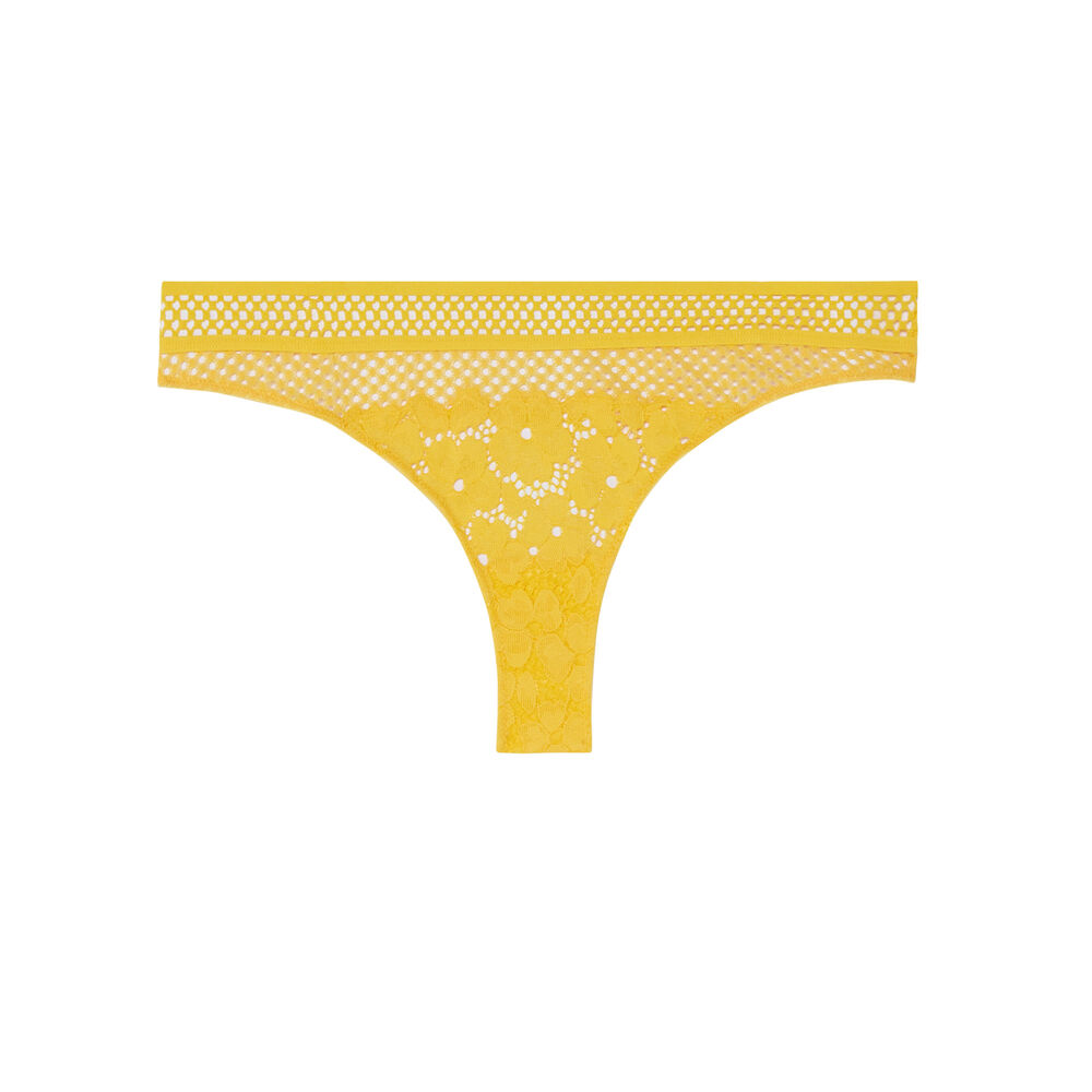 Braguita brasileña de encaje con flores y rejilla - amarilla amarillo.