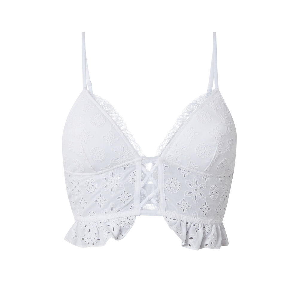 Sujetador triangular con volantes y bordados ingleses - blanco blanco.