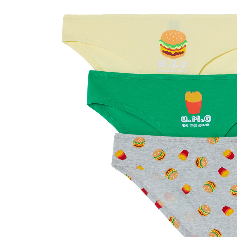 Juego de 3 braguitas burguer - gris Juego de 3 braguitas burguer - gris;