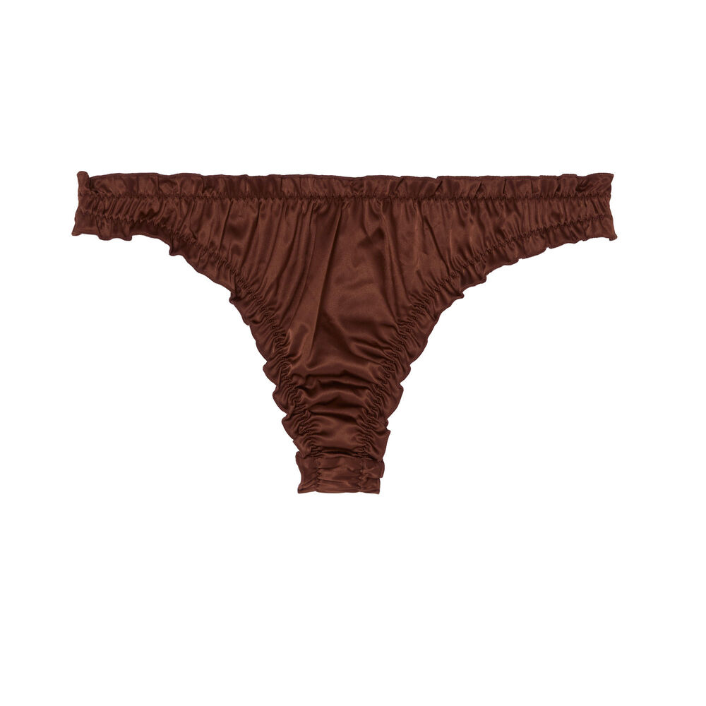 Tanga satinado con joya de concha - marrón marrón.