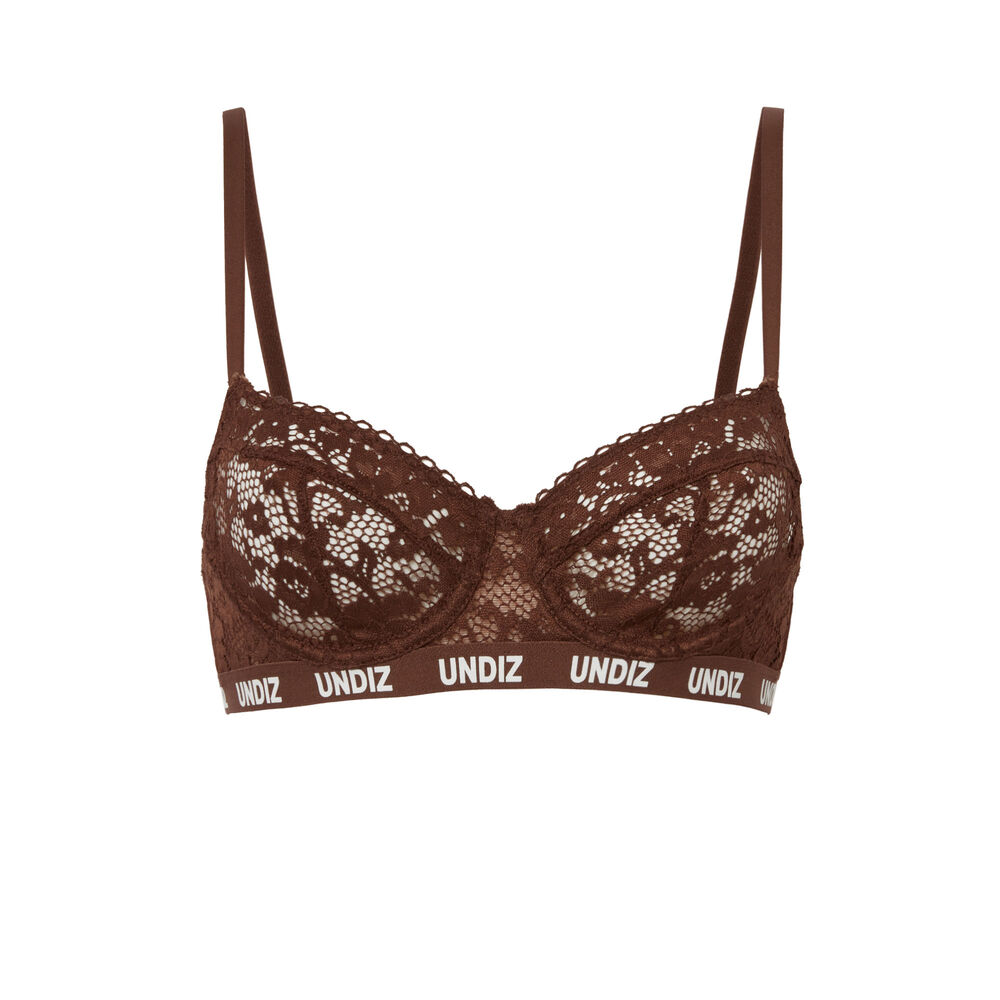 Soutien-gorge corbeille en dentelle détail élastique - marron marron.