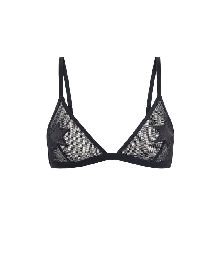 Sujetador negro triangular sin aros con detalle de estrellas cabariz negro.