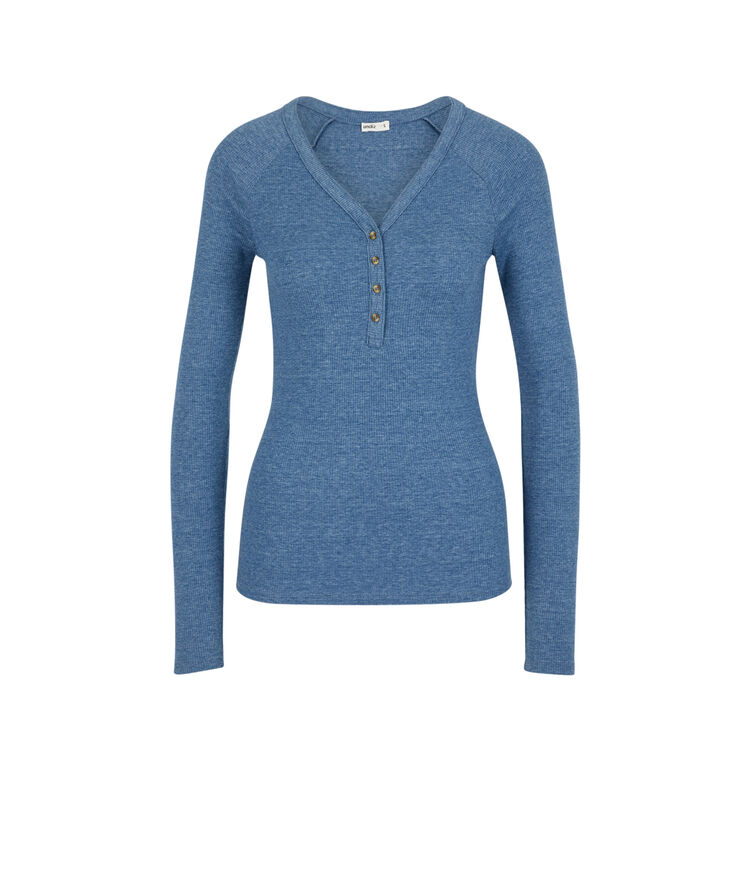 Top de manga larga acanalado liso minimimiz azul gris.