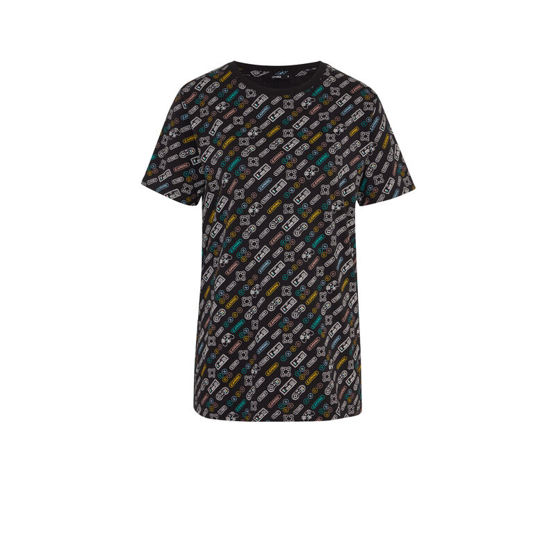 Top de manga corta con estampado gaming videiz negro.