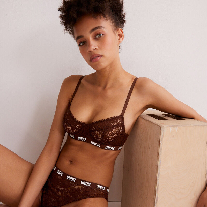 soutien-gorge corbeille en dentelle détail élastique - marron soutien-gorge corbeille en dentelle détail élastique - marron;