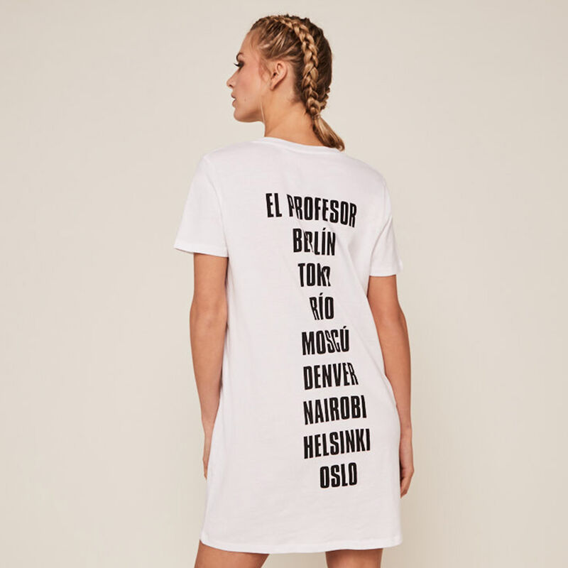 Camiseta larga de manga corta La Casa de Papel - blanca Camiseta larga de manga corta La Casa de Papel - blanca;