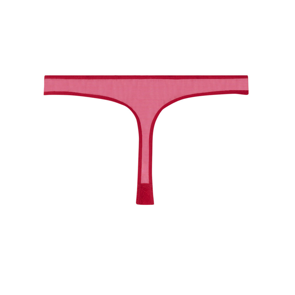 Tanga de encaje liso - rosa rosa.