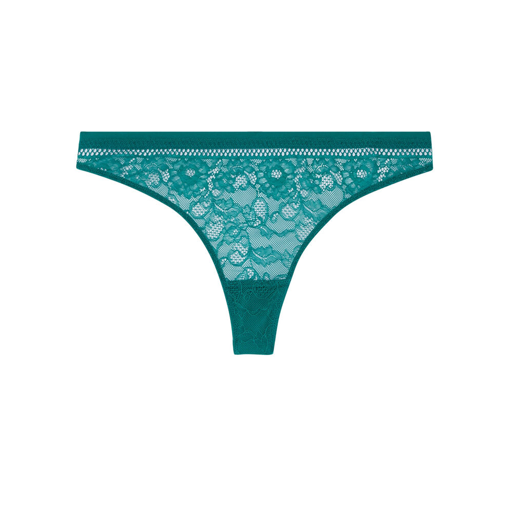 Tanga de encaje liso - verde verde.