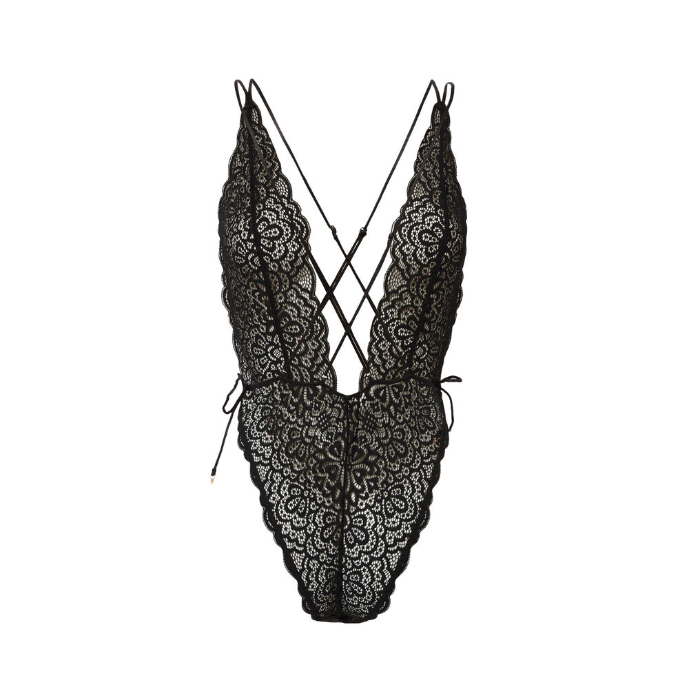 Body con tanga de encaje con detalle en la espalda - negro negro.