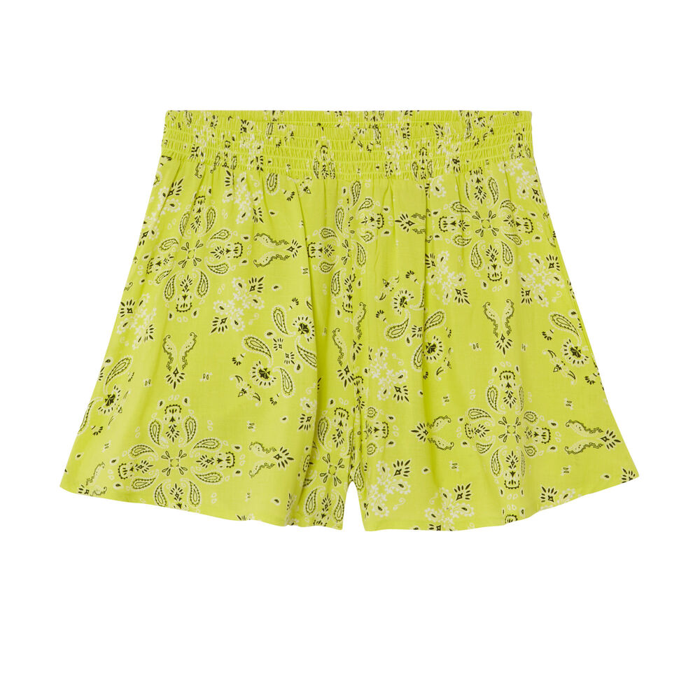 Shorts fluidos con fruncido en la cintura y estampado de bandana - verde verde.