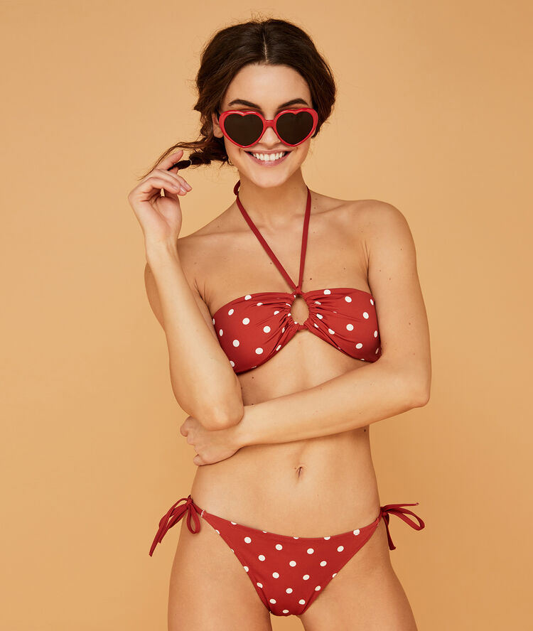 Top de bikini terracota sauvagiz con polka dots red.
