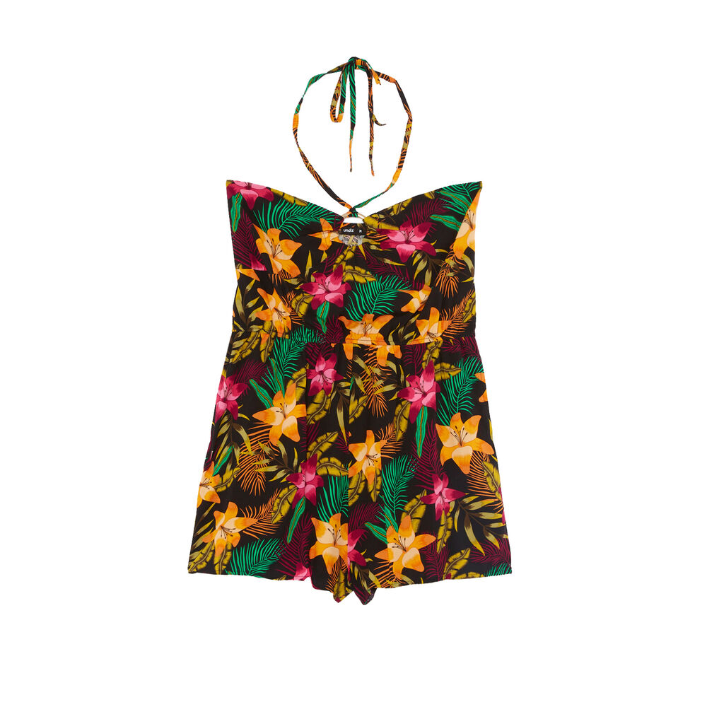 Mono con estampado de gardenias de tahití y detalle de anilla - negro negro.