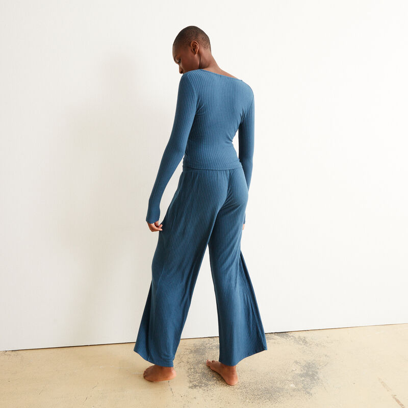 pantalón ancho con cordón para atar - azul pantalón ancho con cordón para atar - azul;