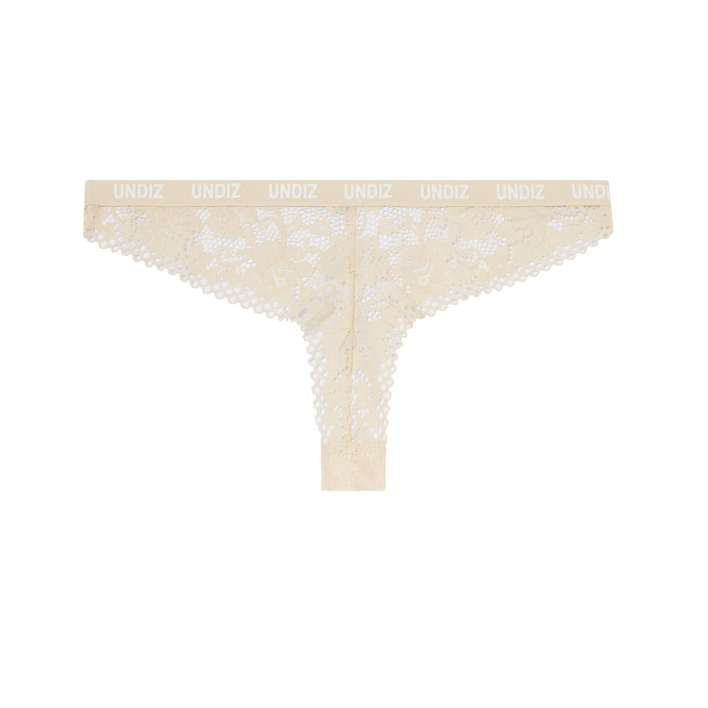 Tanga en dentelle et résille détail élastique - écru ecru.