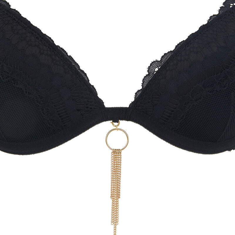 Sujetador push-up con detalle de joya superstariz negro.