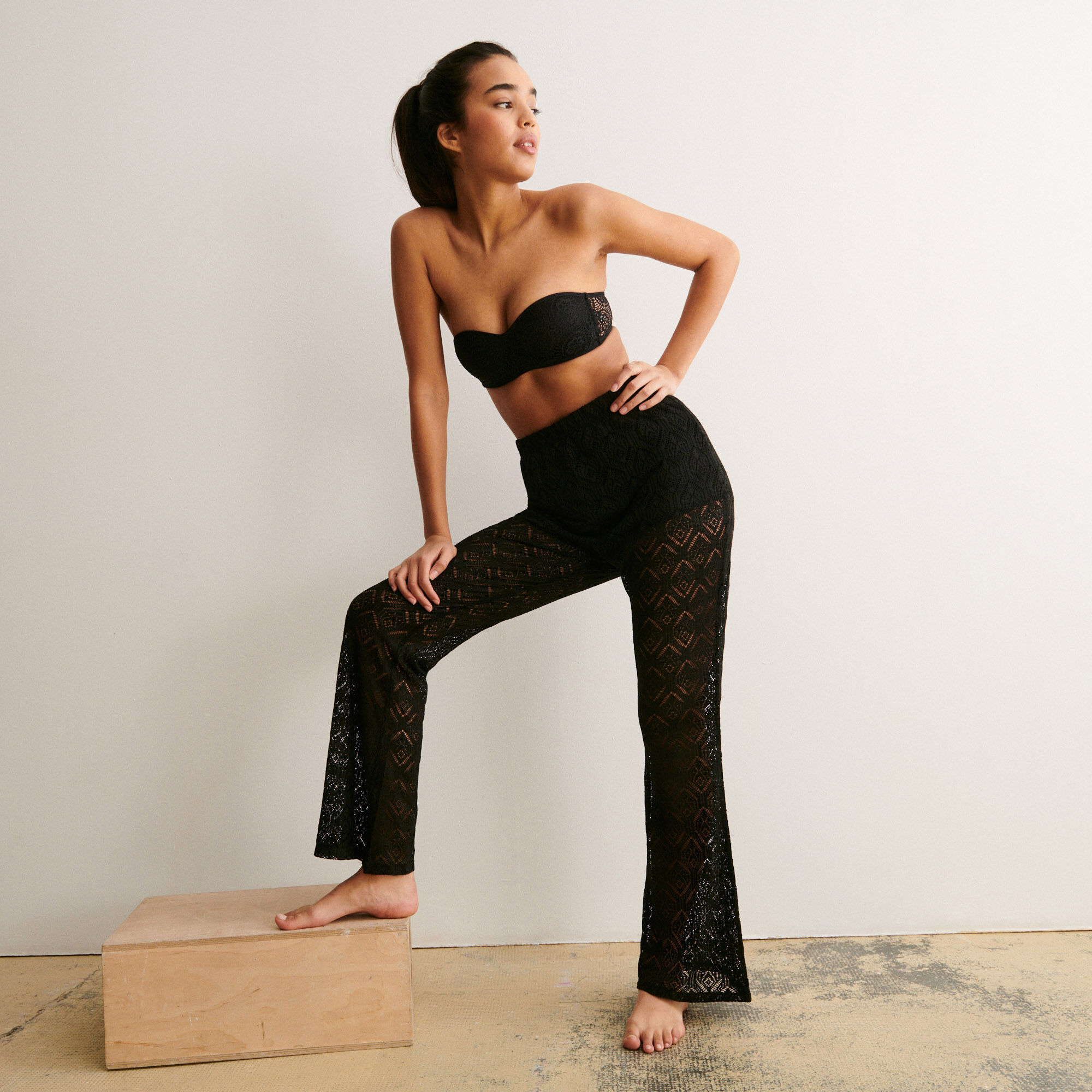 pantalón de encaje transparente - negro - negro - Undiz