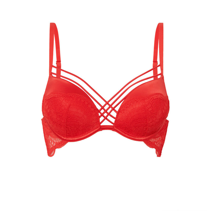 Sujetador push-up de encaje con cintas satinadas - rojo Sujetador push-up de encaje con cintas satinadas - rojo;