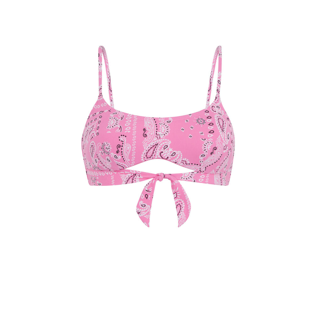 Parte de arriba de bañador bralette con estampado de bandana - rosa rosa.