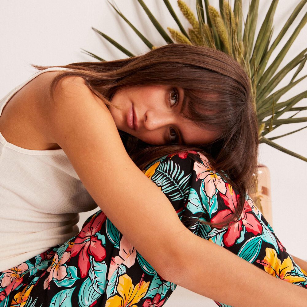 Pantalón fluido con motivo floral - negro negro.