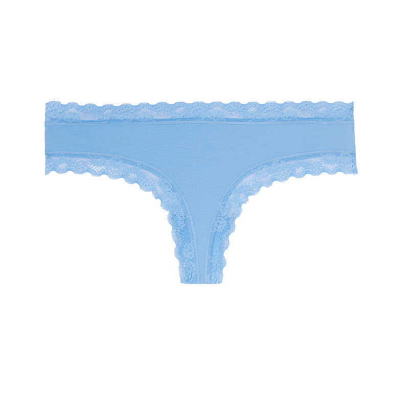 Braguita culotte lisa de algodón y encaje - azul Braguita culotte lisa de algodón y encaje - azul;