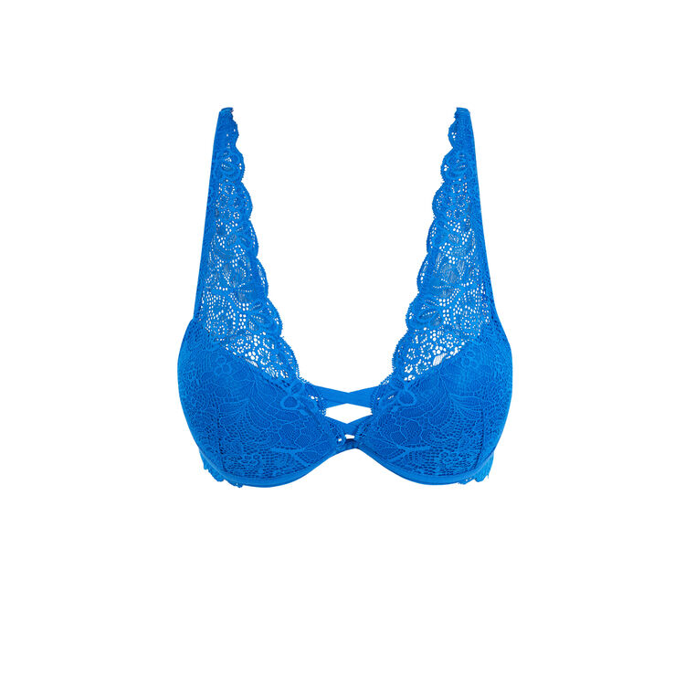 Sujetador fular push-up de encaje amoriz azul real.